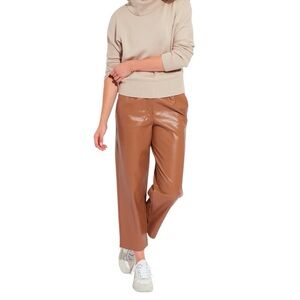 The Reset R Label Slouchy Vegan Leather Trousers Size XL New Brown Cropped